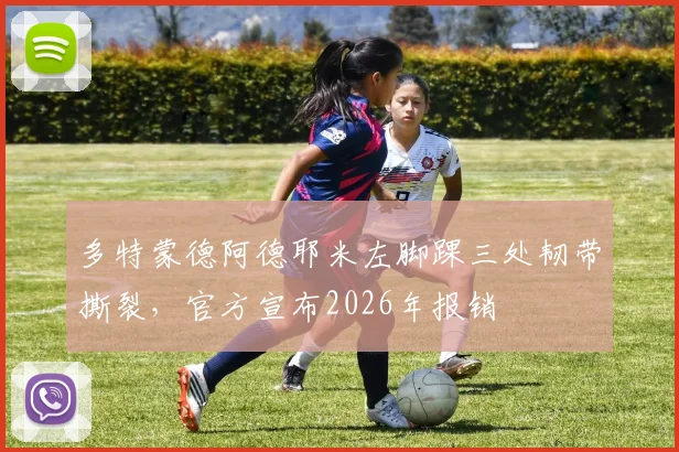 多特蒙德阿德耶米左脚踝三处韧带撕裂，官方宣布2026年报销